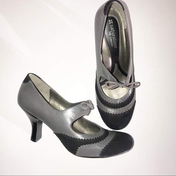 Naturalizer Shoes - Naturalizer Mary Jane Black & Gray round toe heel
